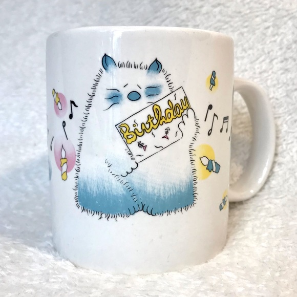 Vintage kitty Happy Birthday musical cats mug pink and blue cartoon gift ware - Picture 3 of 7